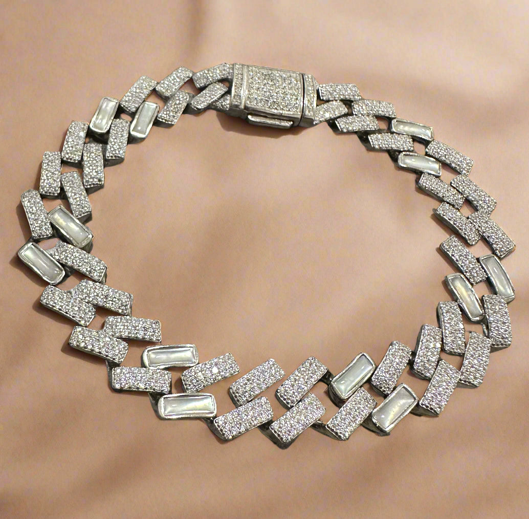 Men's Silver Iced Cuban Link Bracelet SMB05