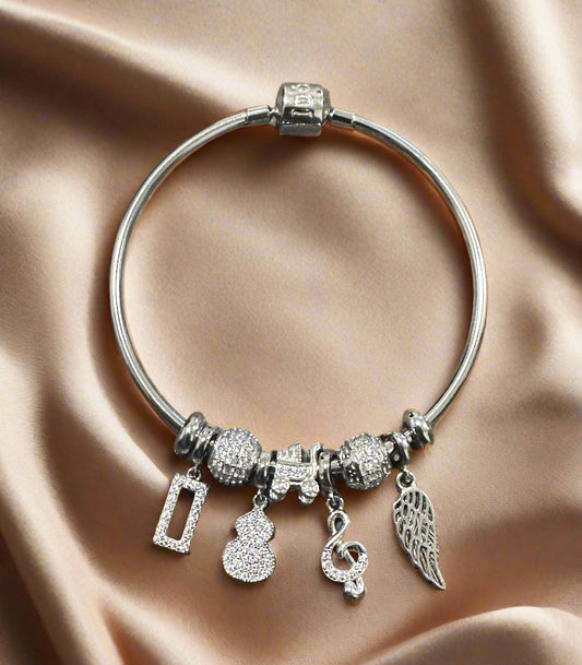 Ladies' Silver "Celestial Harmony" Pandora-Style Bangle Bracelet SLB15