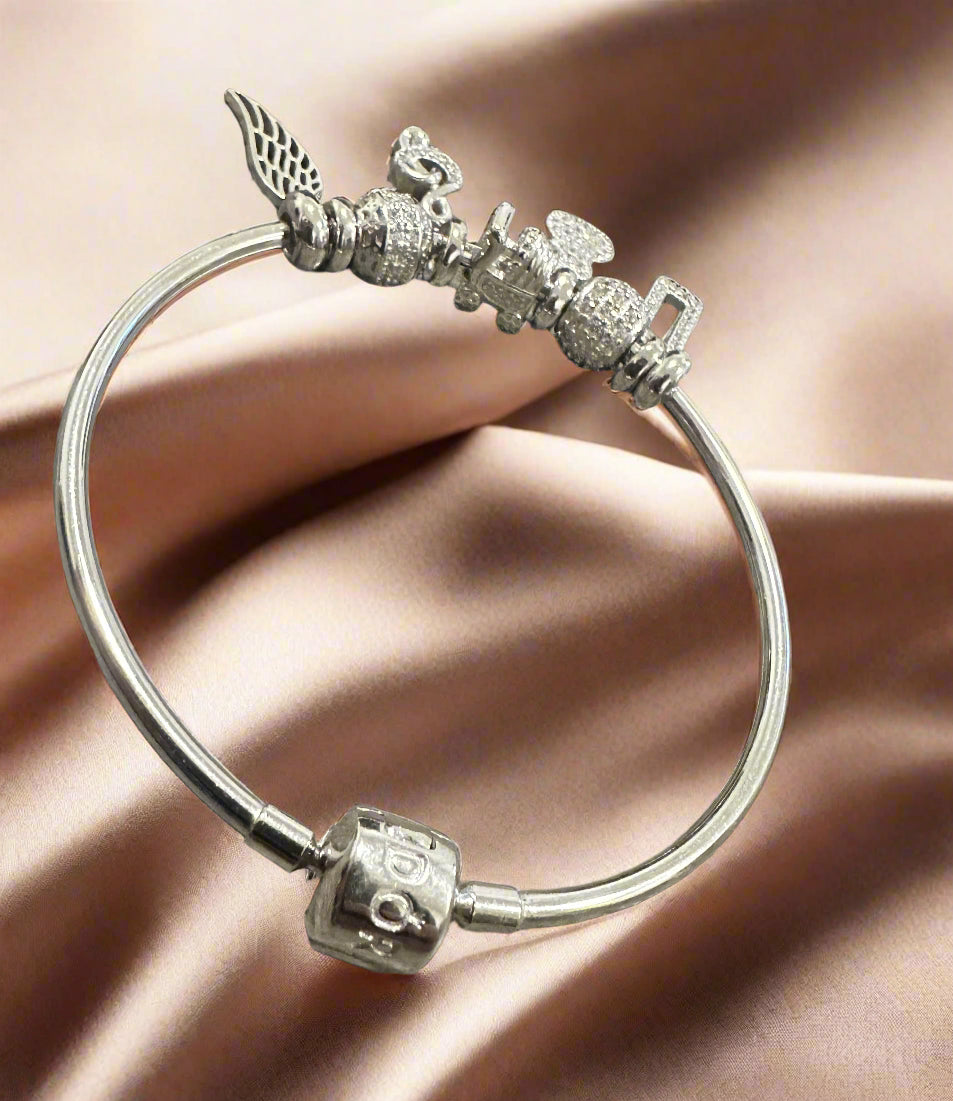 Ladies' Silver "Celestial Harmony" Pandora-Style Bangle Bracelet SLB15