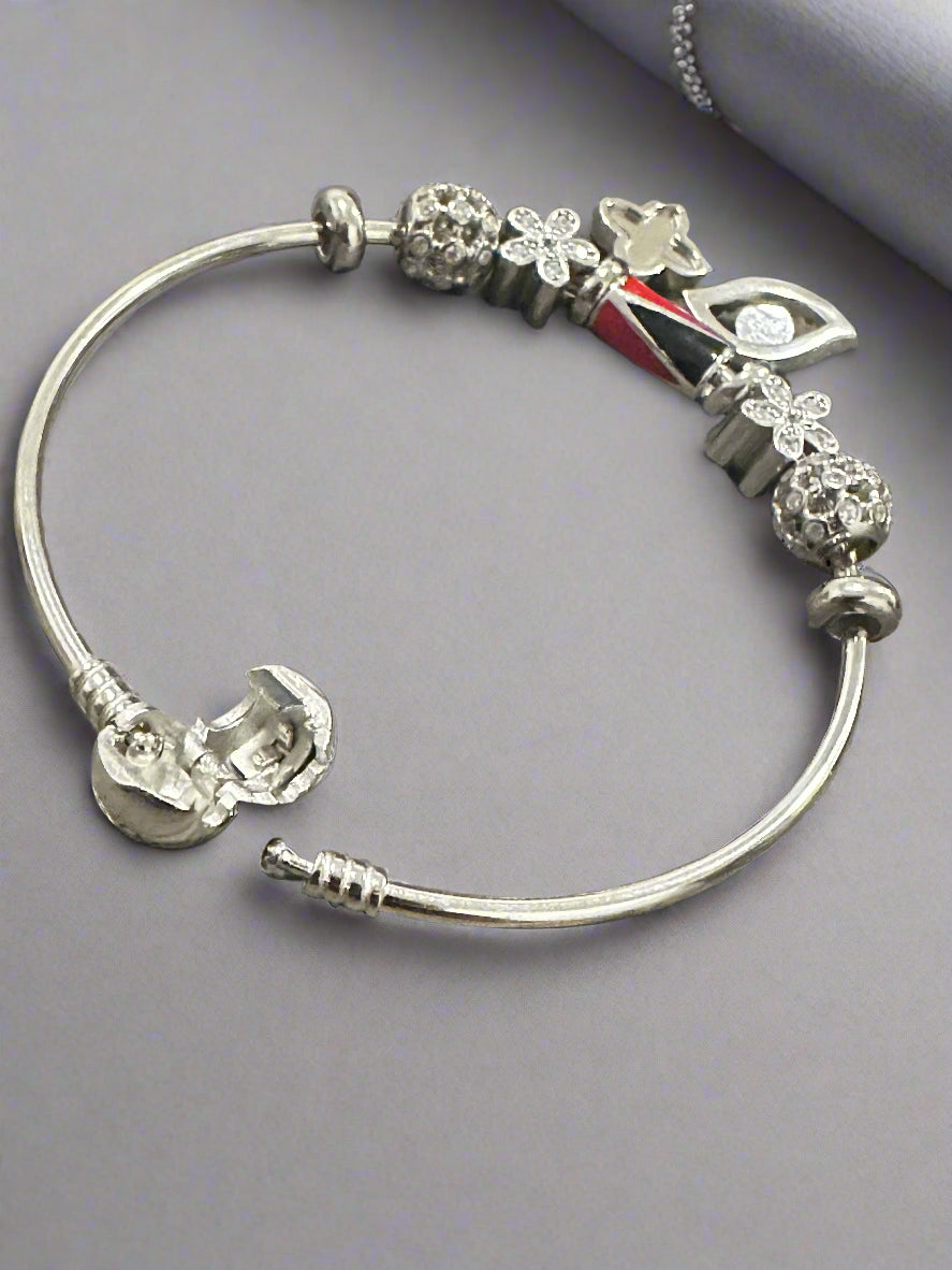 Ladies' Silver "Guardian Blossom" Pandora-Style Bangle Bracelet SLB16