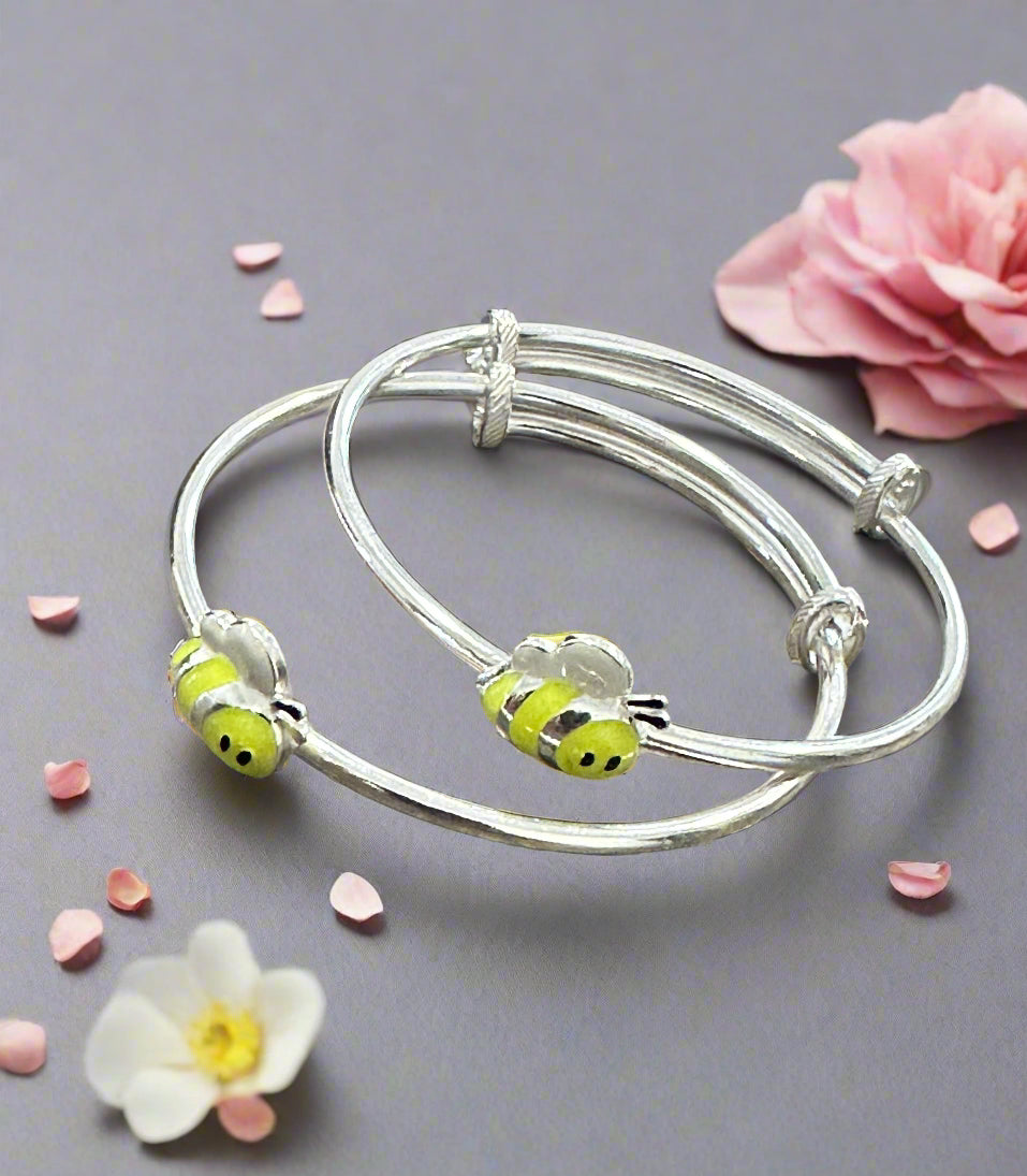 Baby Silver Buzzing Bee Shagle Bangles SBS04