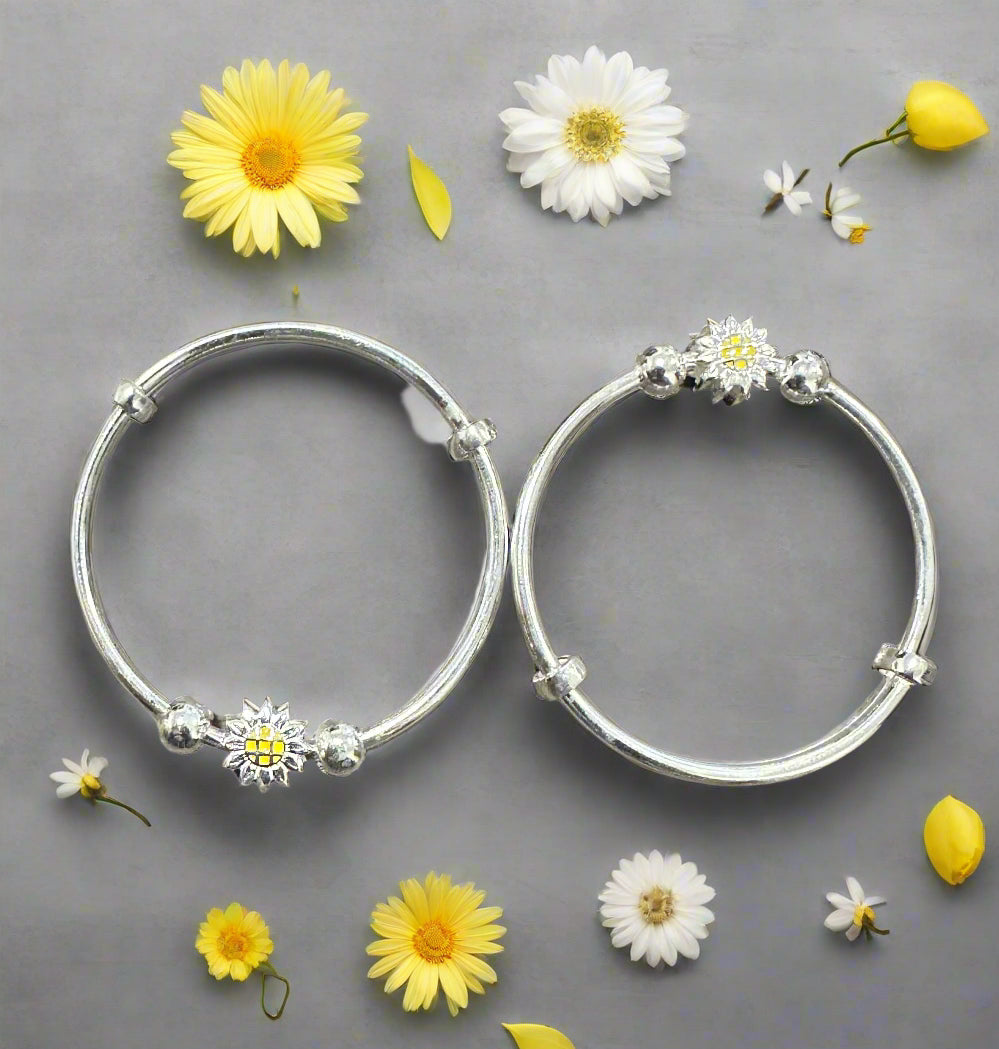 Baby Silver Sunflower Charm Shagle Bangles SBS05