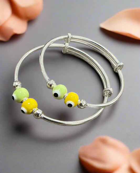 Baby Silver Yellow-Green Evil Eye Charm Shagle Bangles SBS07