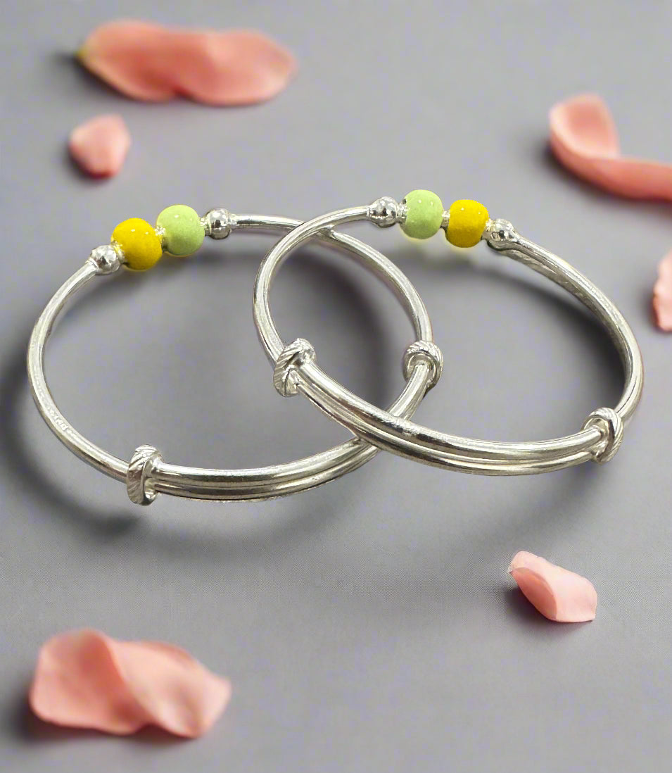 Baby Silver Yellow-Green Evil Eye Charm Shagle Bangles SBS07