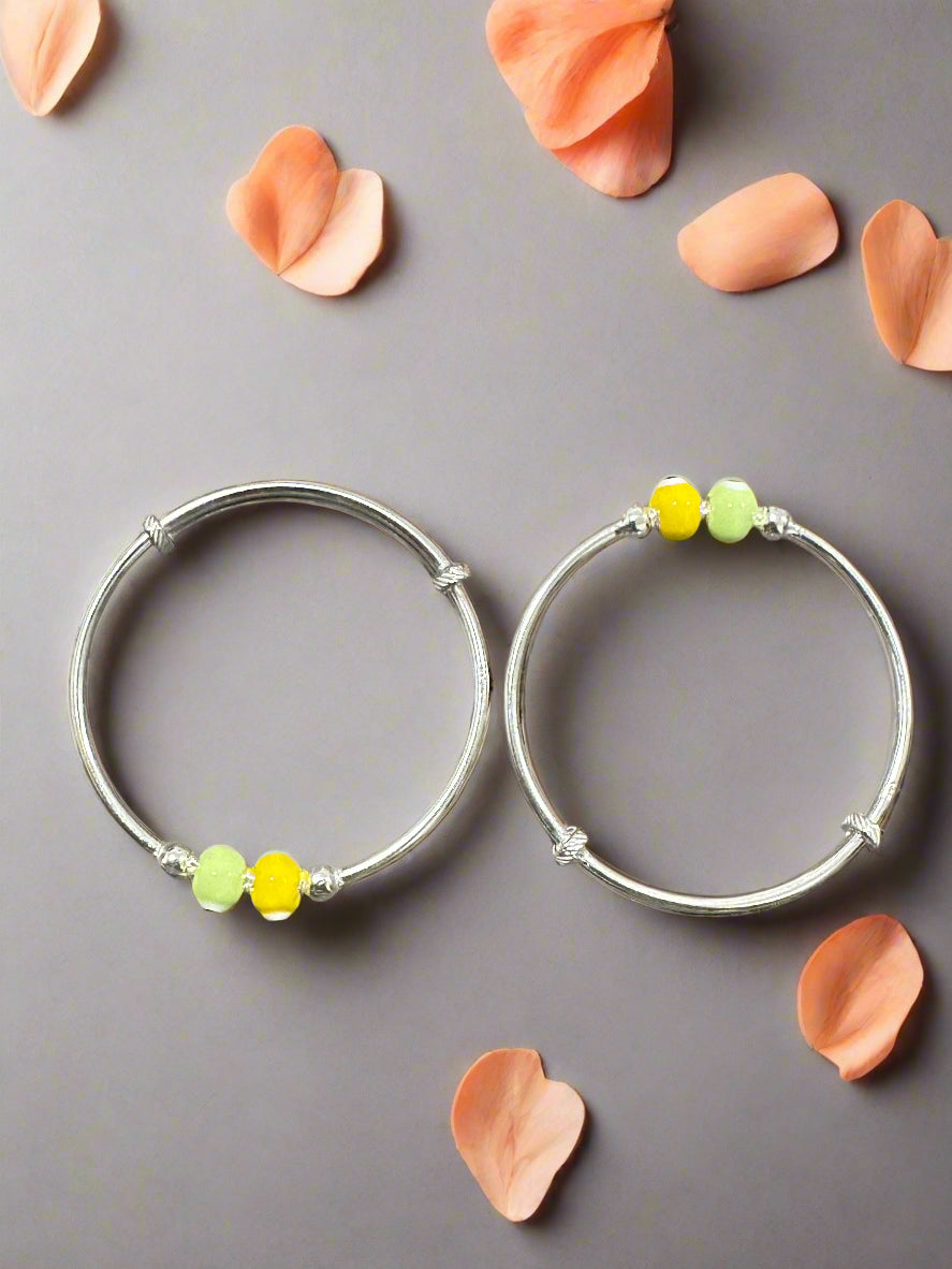 Baby Silver Yellow-Green Evil Eye Charm Shagle Bangles SBS07