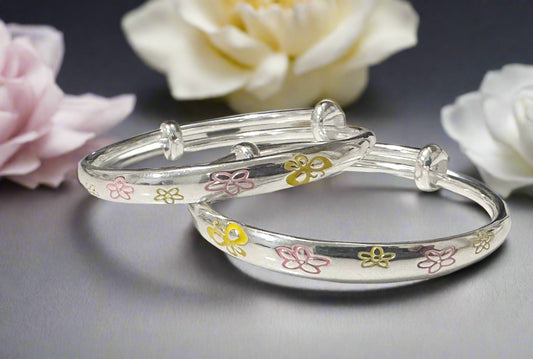 Baby Silver Floral Enamel Shagle Bangles SBS08