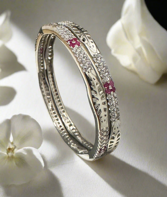 Baby Silver CZ & Ruby Accents Shagle Bangles SBS13