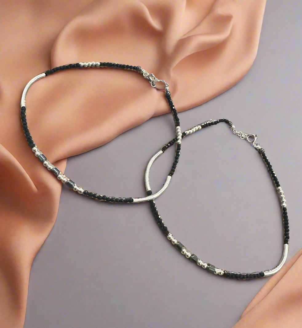 Ladies' Silver Mystic Black & Silver Harmony Anklets SLA03