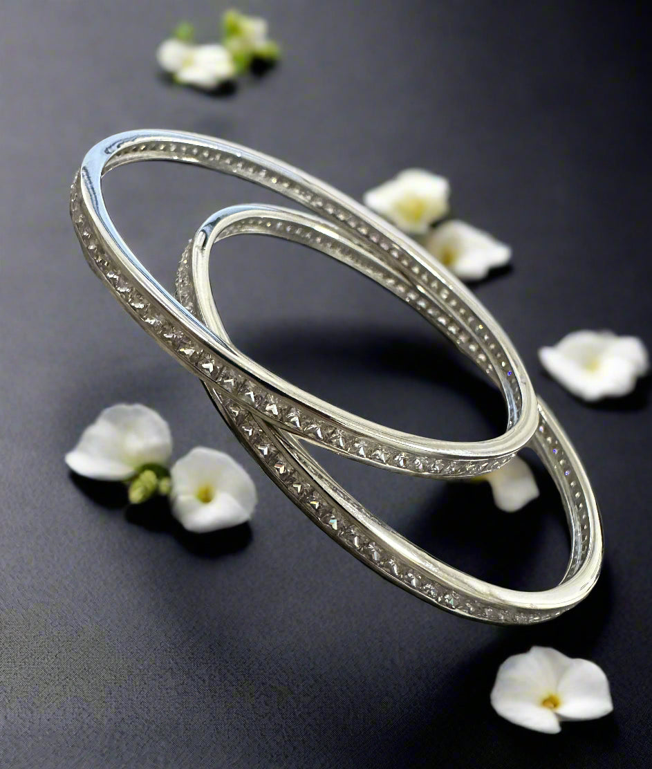 Ladies' Silver Princess Cut Zircon Bangles SLC02