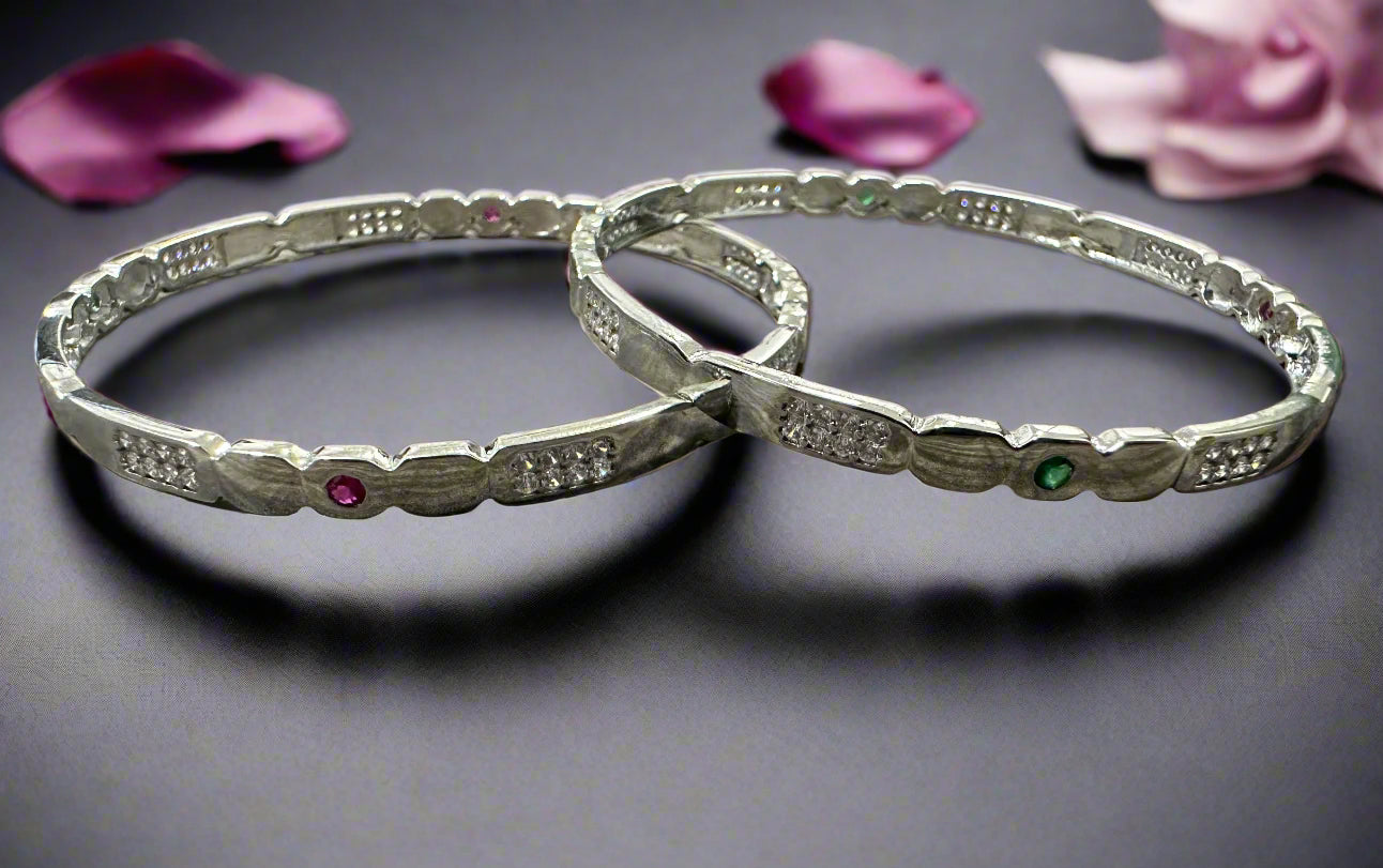 Ladies' Silver Ruby & Emerald Accents Bangles SLC03