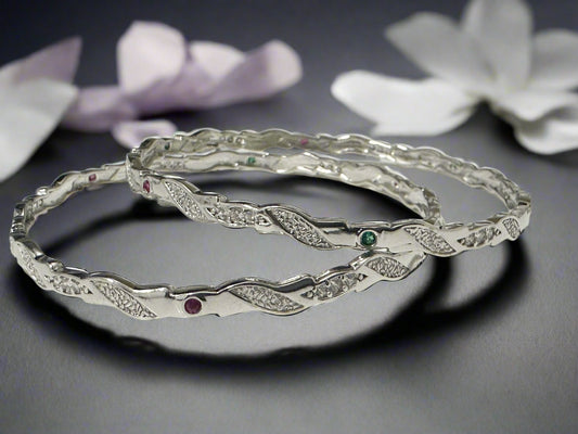 Ladies' Silver Twisted Vine-Inspired Bangles SLC04