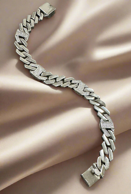 Men's Silver Cuban Link Bracelet with CZ Accents SMB04